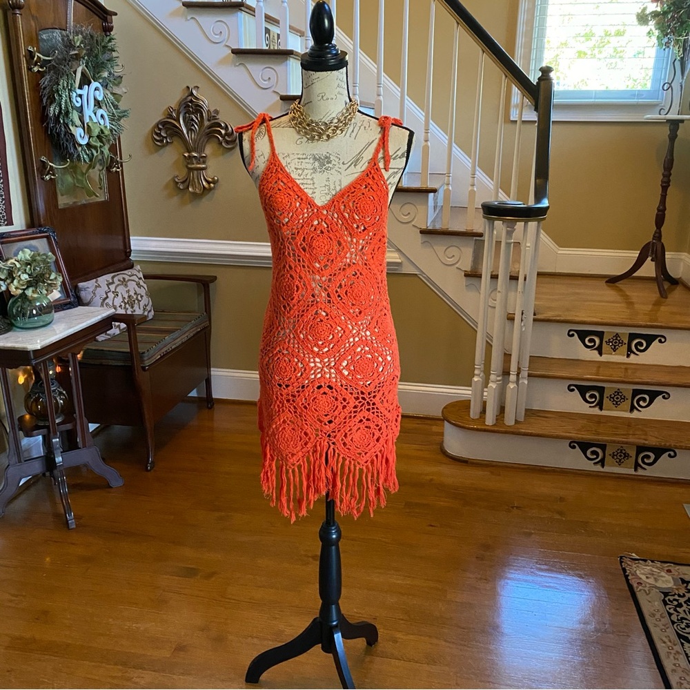 Forever 21 orange crochet fringe dress